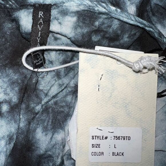 Raviya Black Tie Dye Tunic Deep V Neck Tie Crochet Swimsuit Cover Up Large NWT - Picture 5 of 7